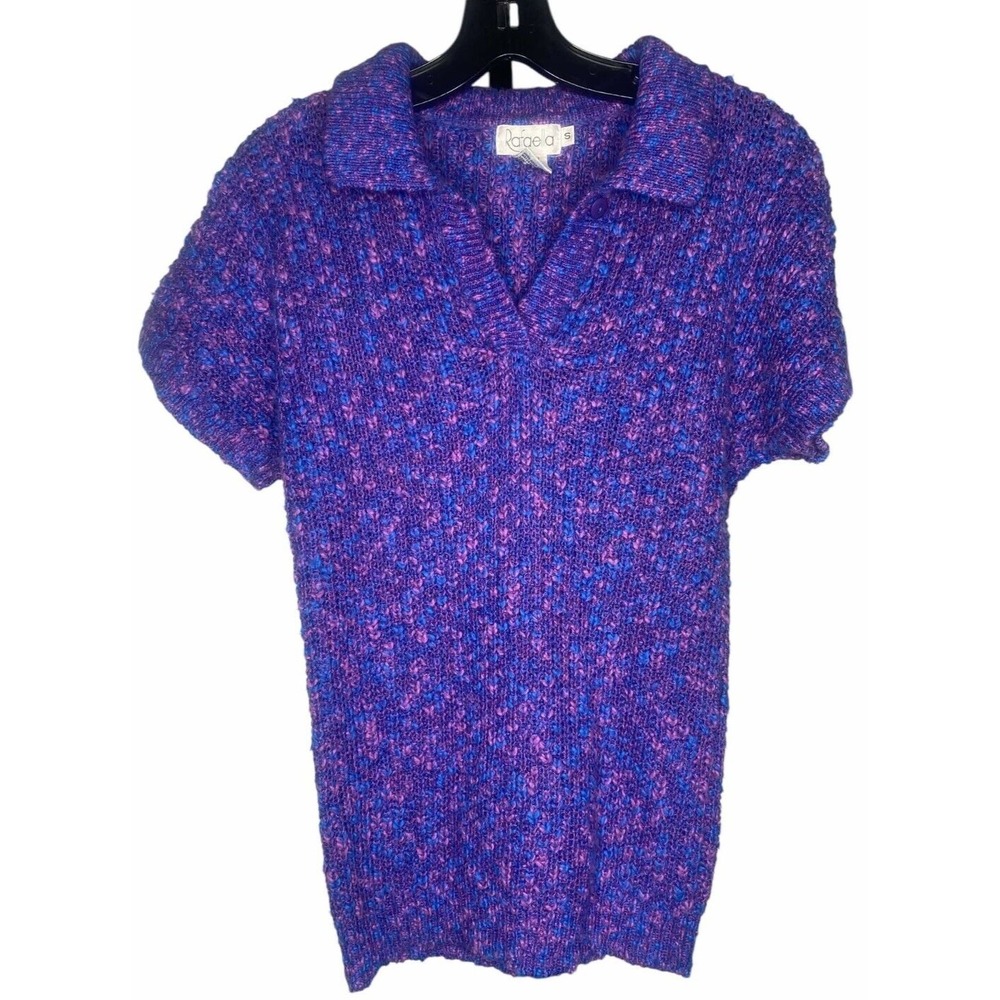 VTG Rafaella women's Sweater Purple Short Sleeve Preppy 80s Retro size small‎